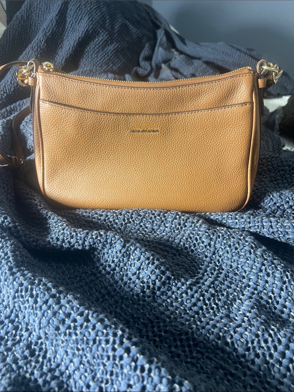 Michael Kors Tan Pebbled Leather Shoulder Bag with Gold Hardware